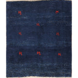 Tribal Royal Blue Gabbeh Shiraz Handmade Wool Persian Area Rug - 4'2" x 3'8" square