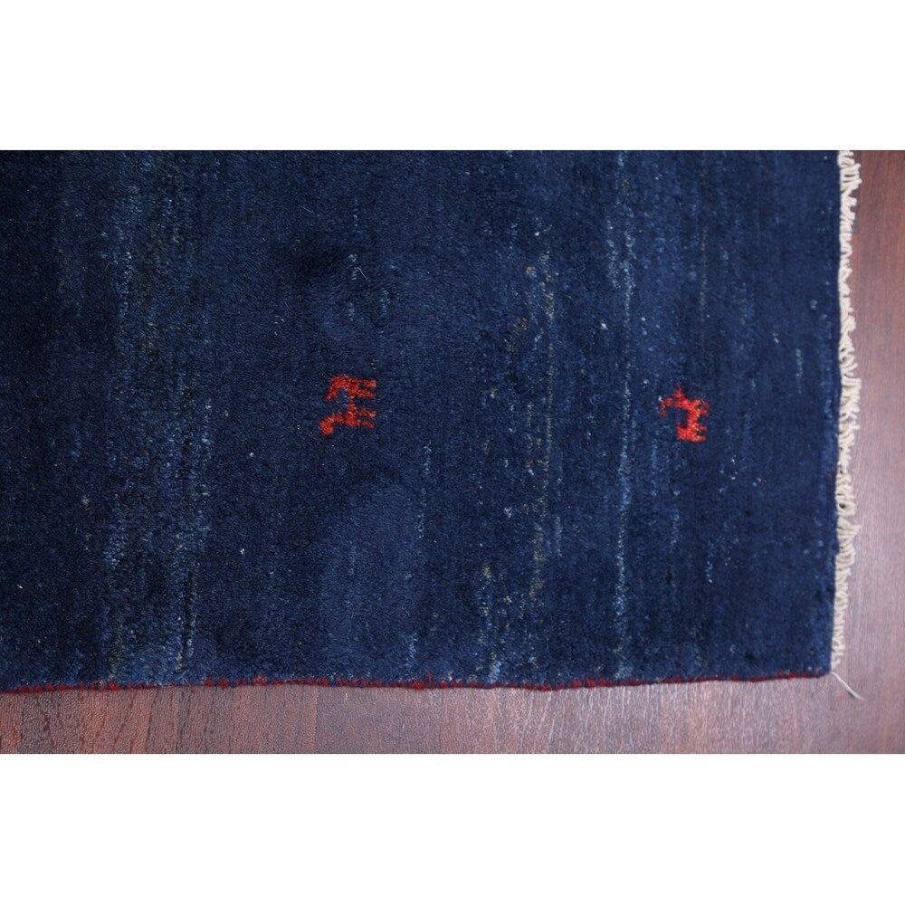 Tribal Royal Blue Gabbeh Shiraz Handmade Wool Persian Area Rug - 4'2" x 3'8" square