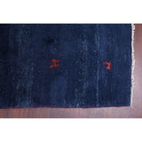 Tribal Royal Blue Gabbeh Shiraz Handmade Wool Persian Area Rug - 4'2" x 3'8" square
