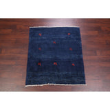 Tribal Royal Blue Gabbeh Shiraz Handmade Wool Persian Area Rug - 4'2" x 3'8" square