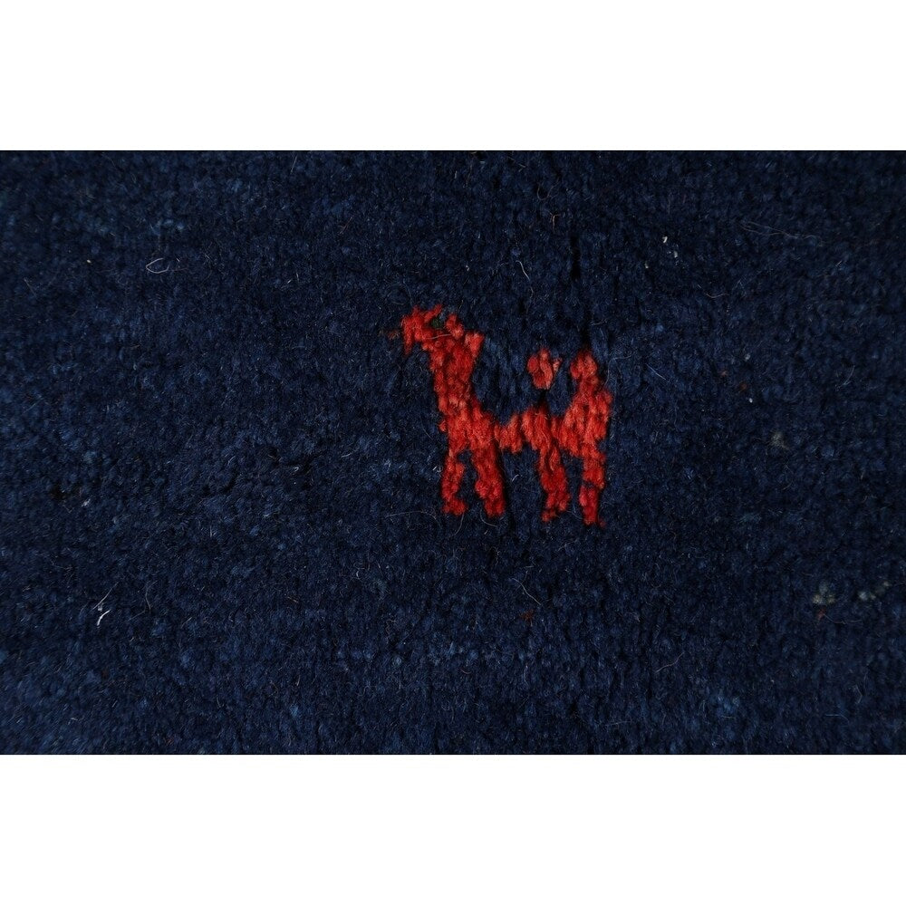 Tribal Royal Blue Gabbeh Shiraz Handmade Wool Persian Area Rug - 4'2" x 3'8" square