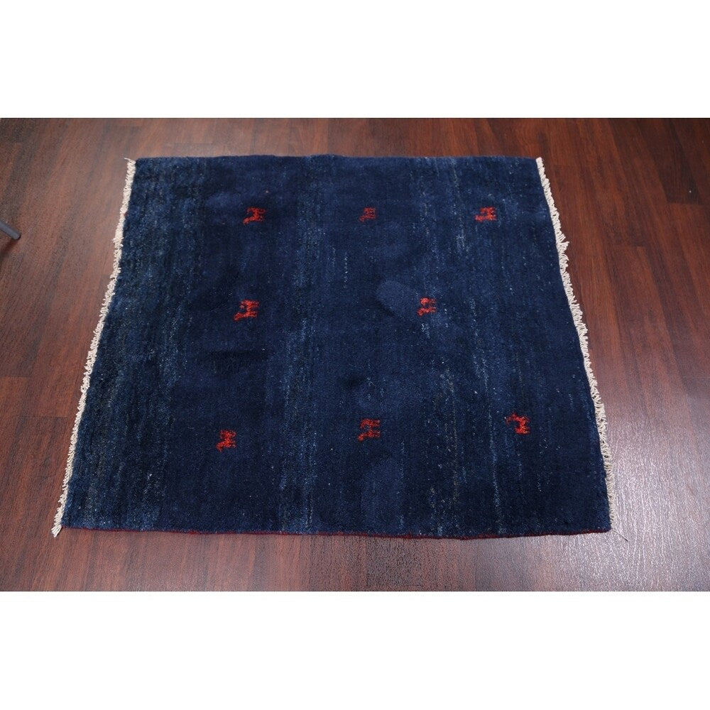 Tribal Royal Blue Gabbeh Shiraz Handmade Wool Persian Area Rug - 4'2" x 3'8" square