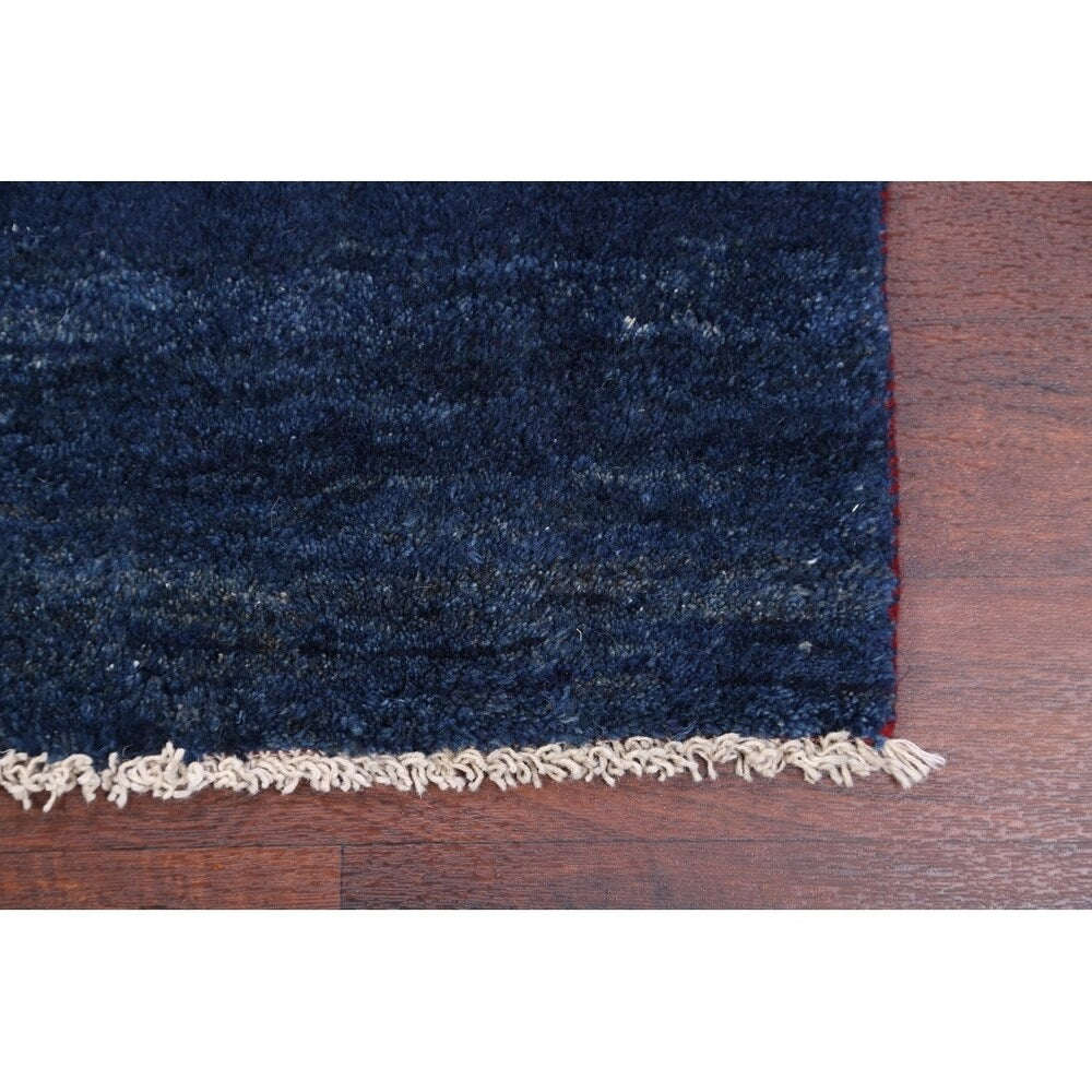 Tribal Royal Blue Gabbeh Shiraz Handmade Wool Persian Area Rug - 4'2" x 3'8" square