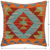 Tribal So Hand-Woven Turkish Kilim Throw Pillow 18 in. x 18 in.