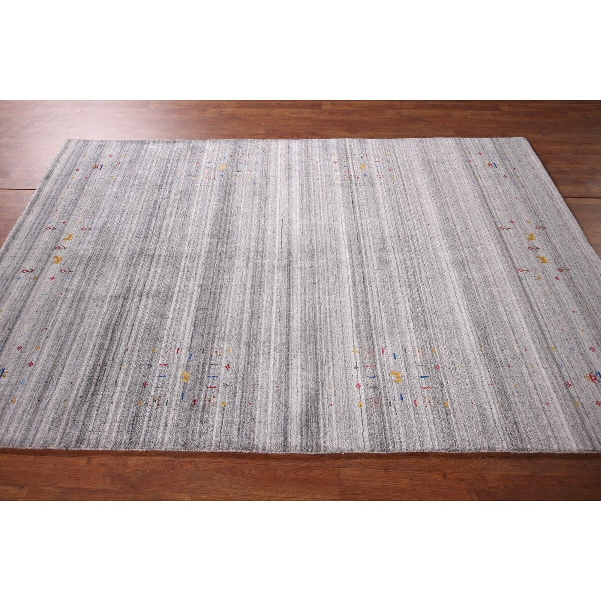 Tribal Striped Gabbeh Indian Area Rug Handmade Wool Carpet - 5'2"x 7'9"