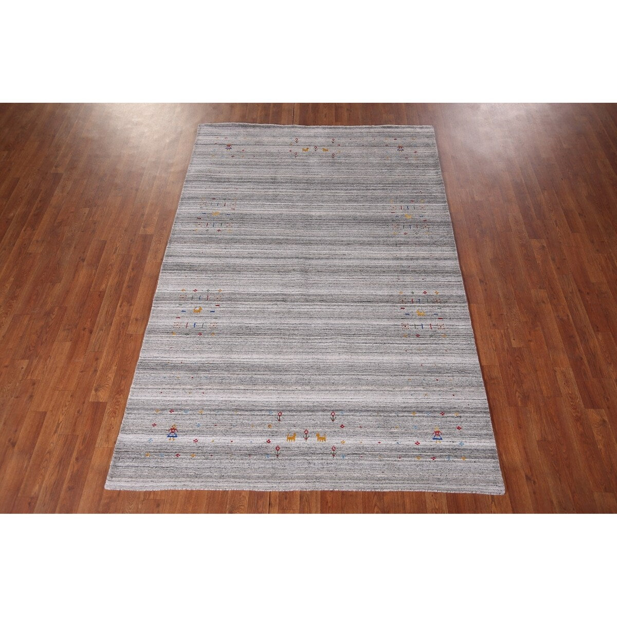 Tribal Striped Gabbeh Indian Area Rug Handmade Wool Carpet - 5'2"x 7'9"