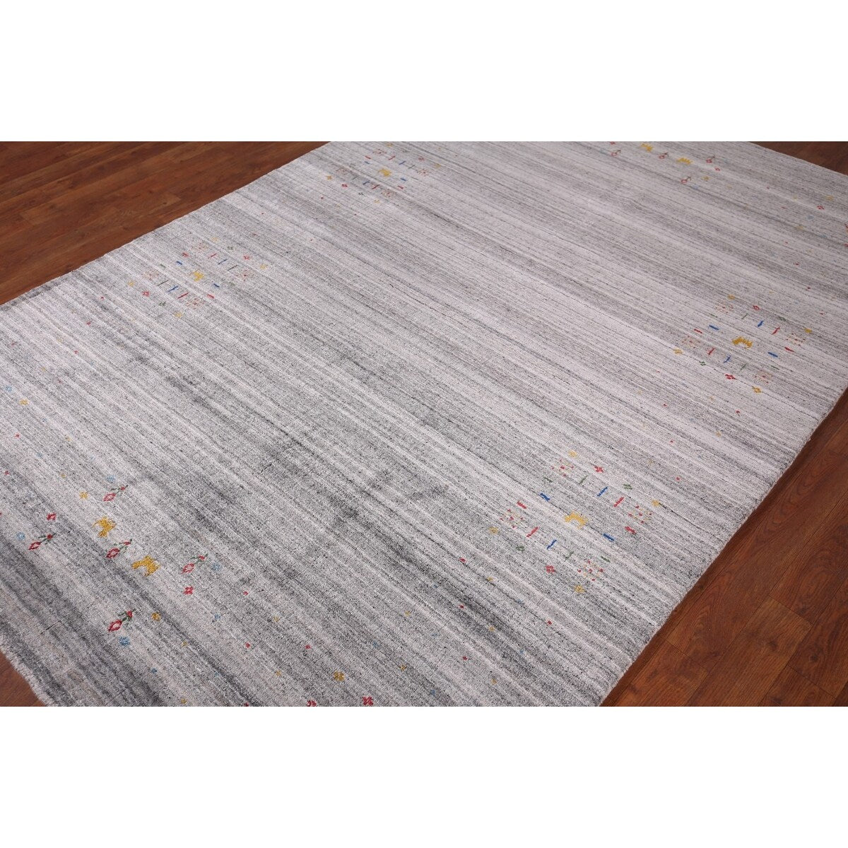 Tribal Striped Gabbeh Indian Area Rug Handmade Wool Carpet - 5'2"x 7'9"