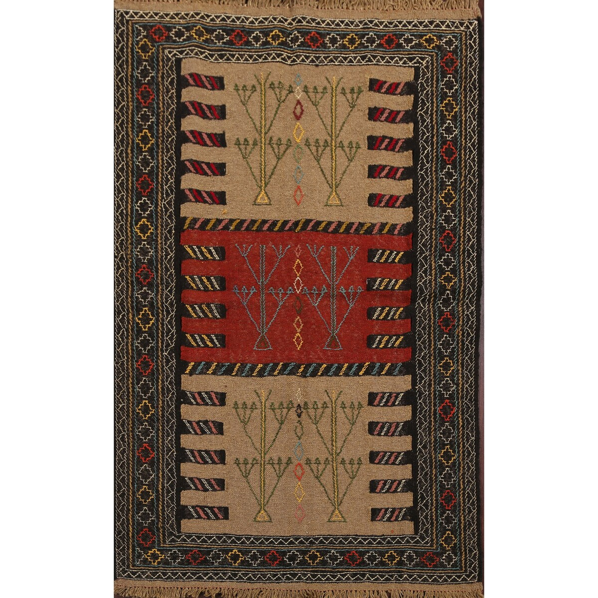 Tribal Sumak Kilim Persian Area Rug Wool Flat-Woven Foyer Carpet - 3'9" x 5'7"