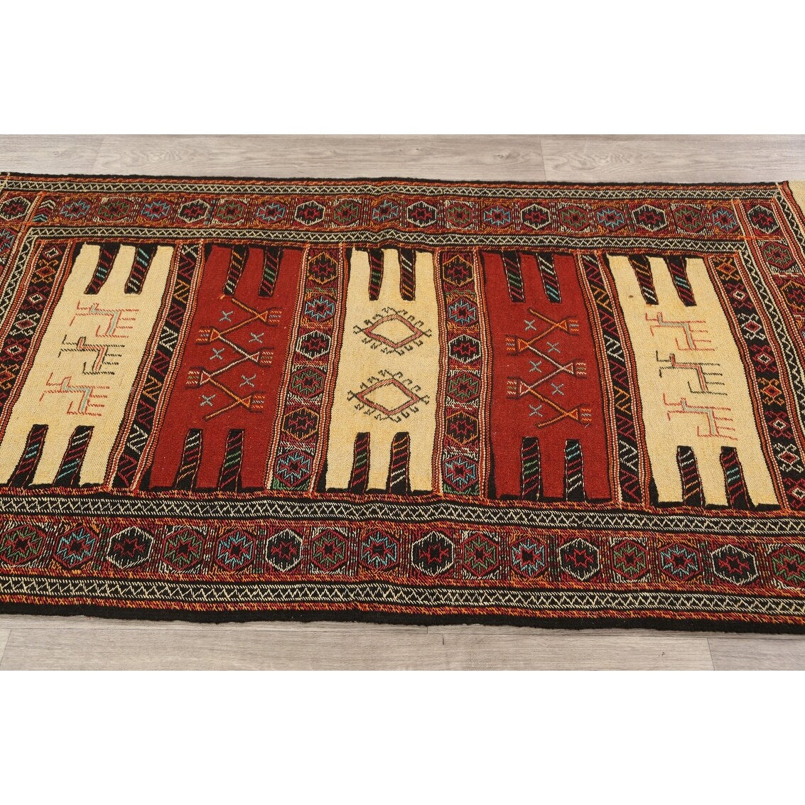 Tribal Sumak Kilim Persian Wool Area Rug Hand-Woven Kitchen Carpet - 3'2" x 6'0"
