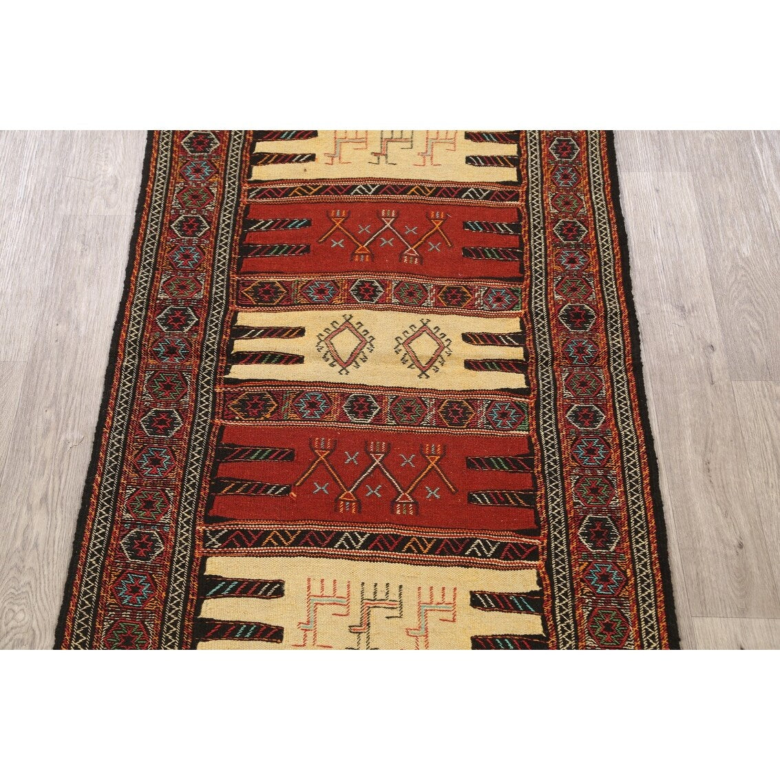 Tribal Sumak Kilim Persian Wool Area Rug Hand-Woven Kitchen Carpet - 3'2" x 6'0"