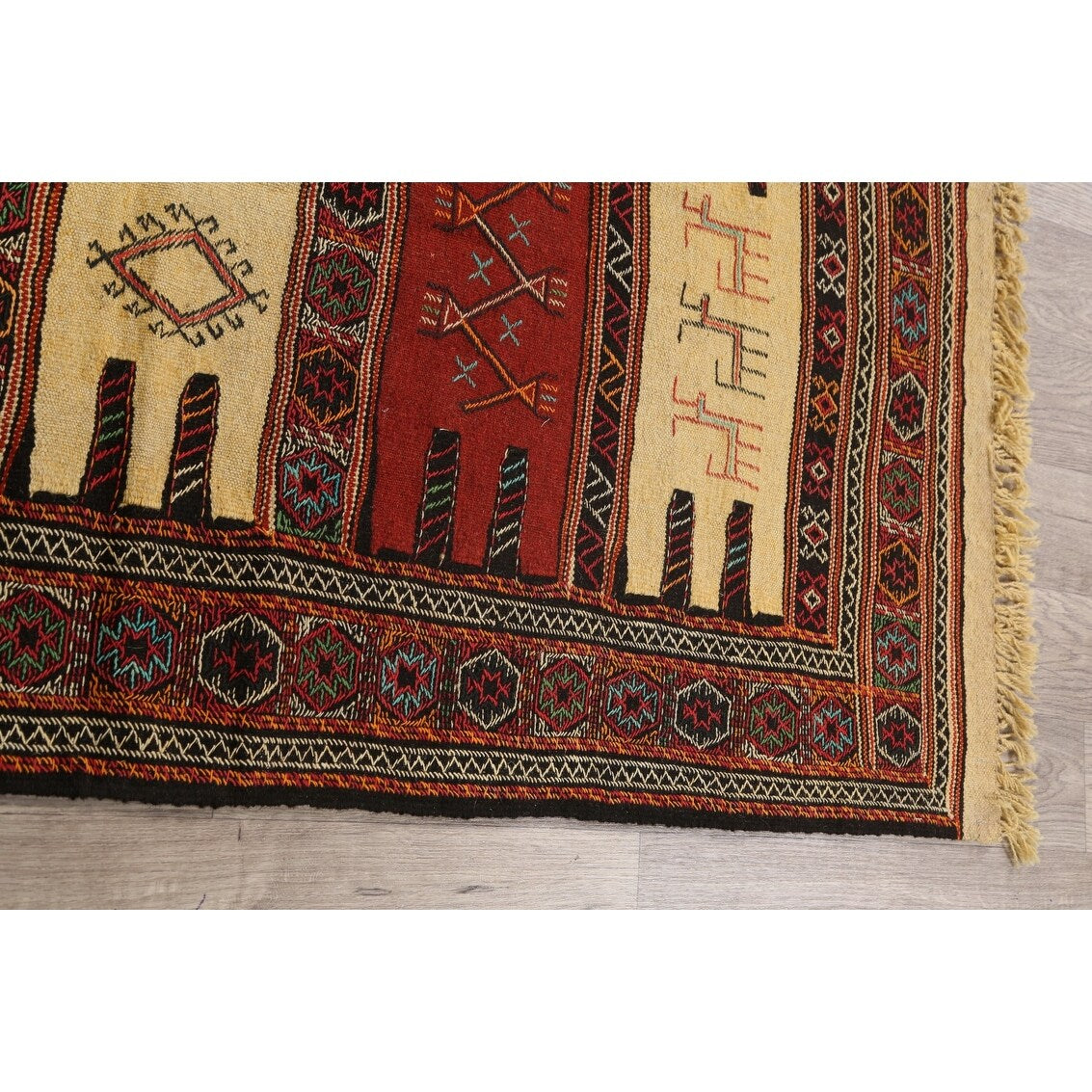 Tribal Sumak Kilim Persian Wool Area Rug Hand-Woven Kitchen Carpet - 3'2" x 6'0"