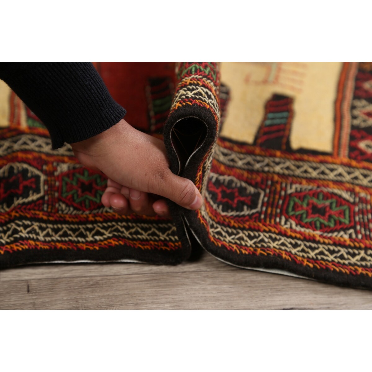 Tribal Sumak Kilim Persian Wool Area Rug Hand-Woven Kitchen Carpet - 3'2" x 6'0"