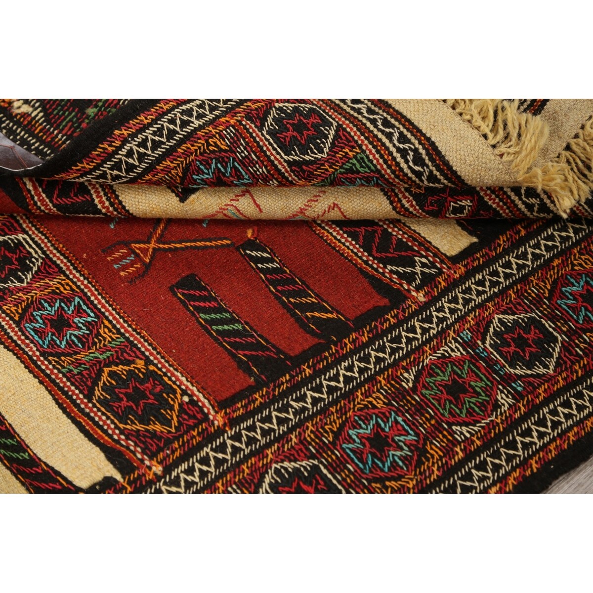 Tribal Sumak Kilim Persian Wool Area Rug Hand-Woven Kitchen Carpet - 3'2" x 6'0"