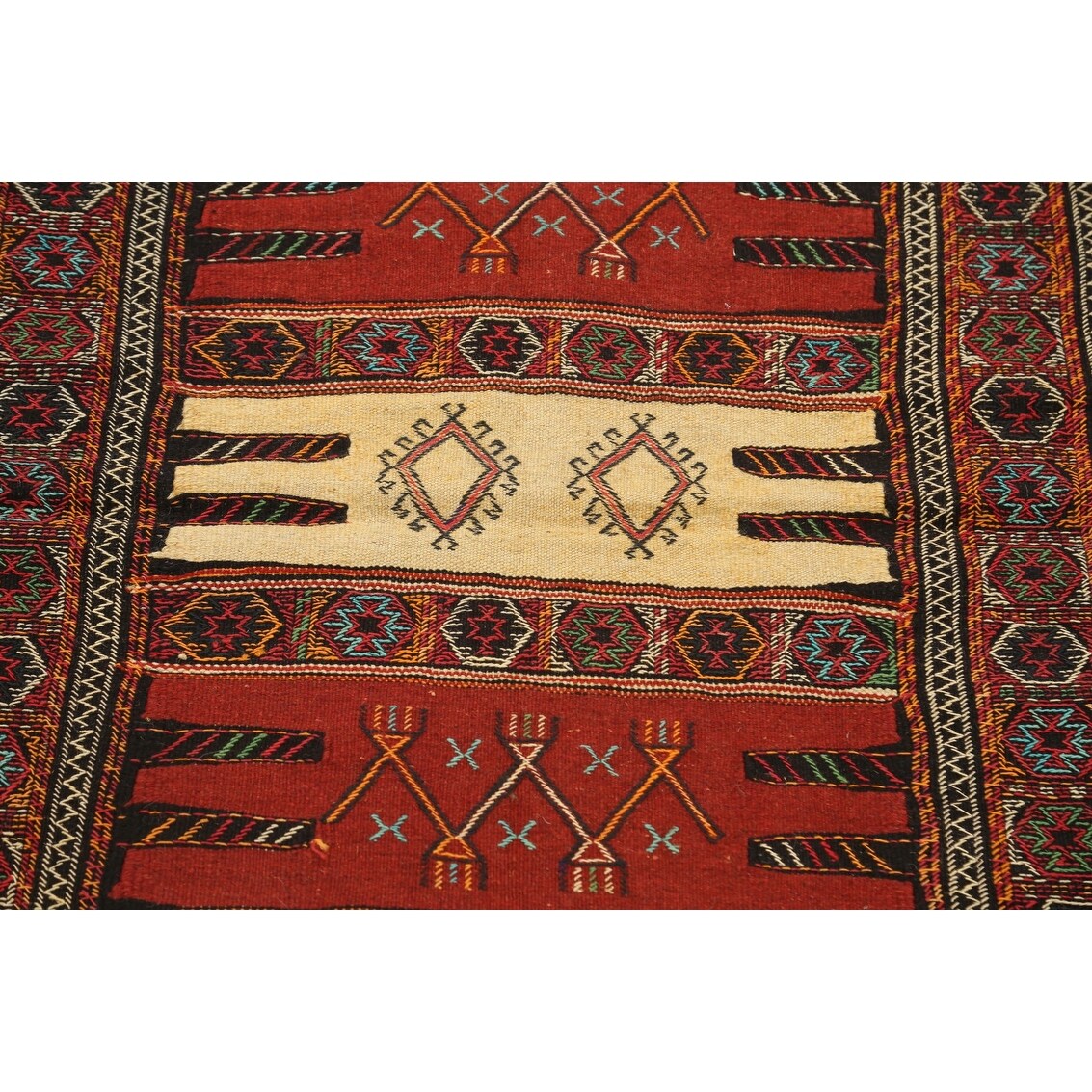 Tribal Sumak Kilim Persian Wool Area Rug Hand-Woven Kitchen Carpet - 3'2" x 6'0"