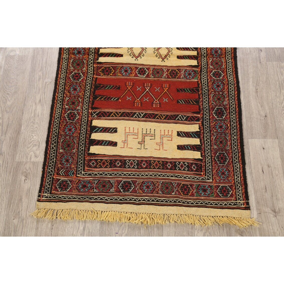 Tribal Sumak Kilim Persian Wool Area Rug Hand-Woven Kitchen Carpet - 3'2" x 6'0"