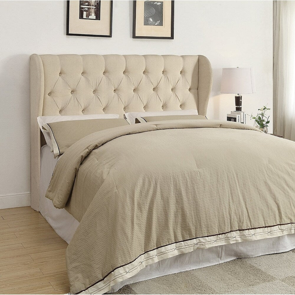 Tribeca King Size Wingback Button Tufted Beige Fabric Headboard
