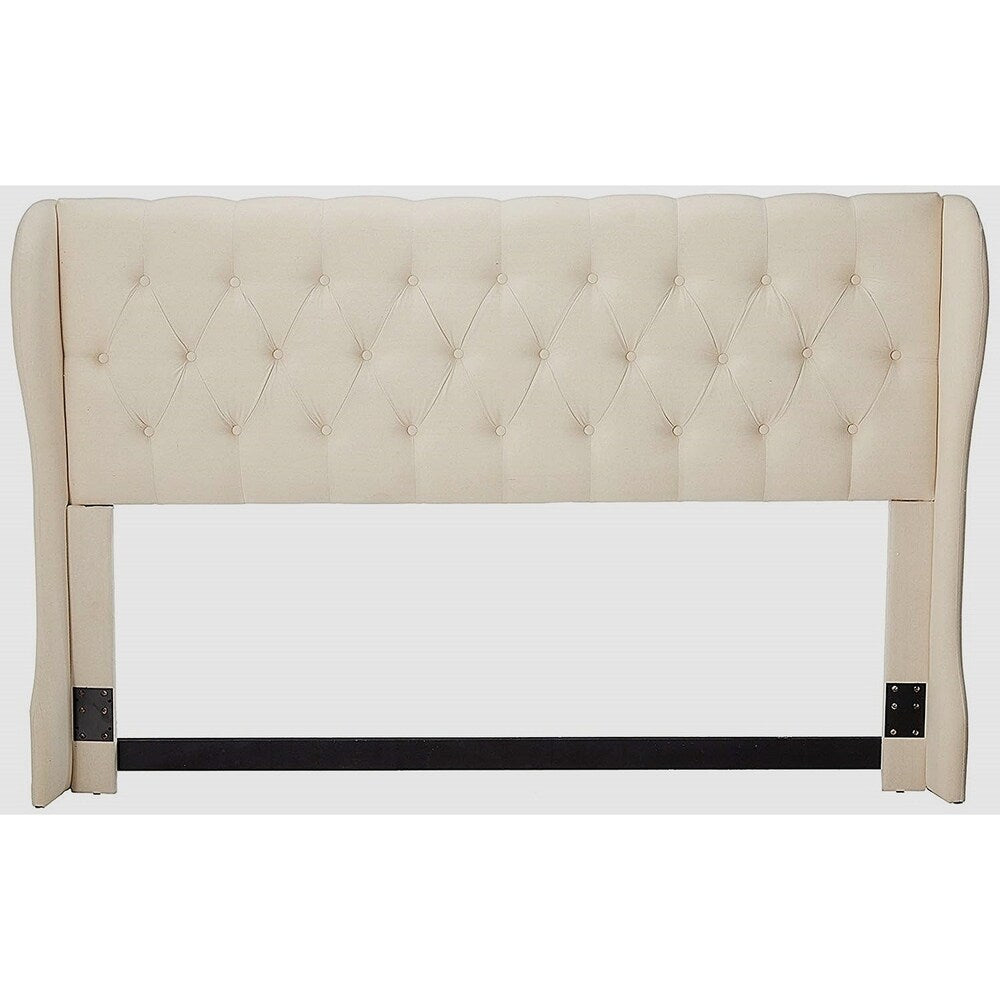 Tribeca King Size Wingback Button Tufted Beige Fabric Headboard