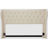 Tribeca King Size Wingback Button Tufted Beige Fabric Headboard