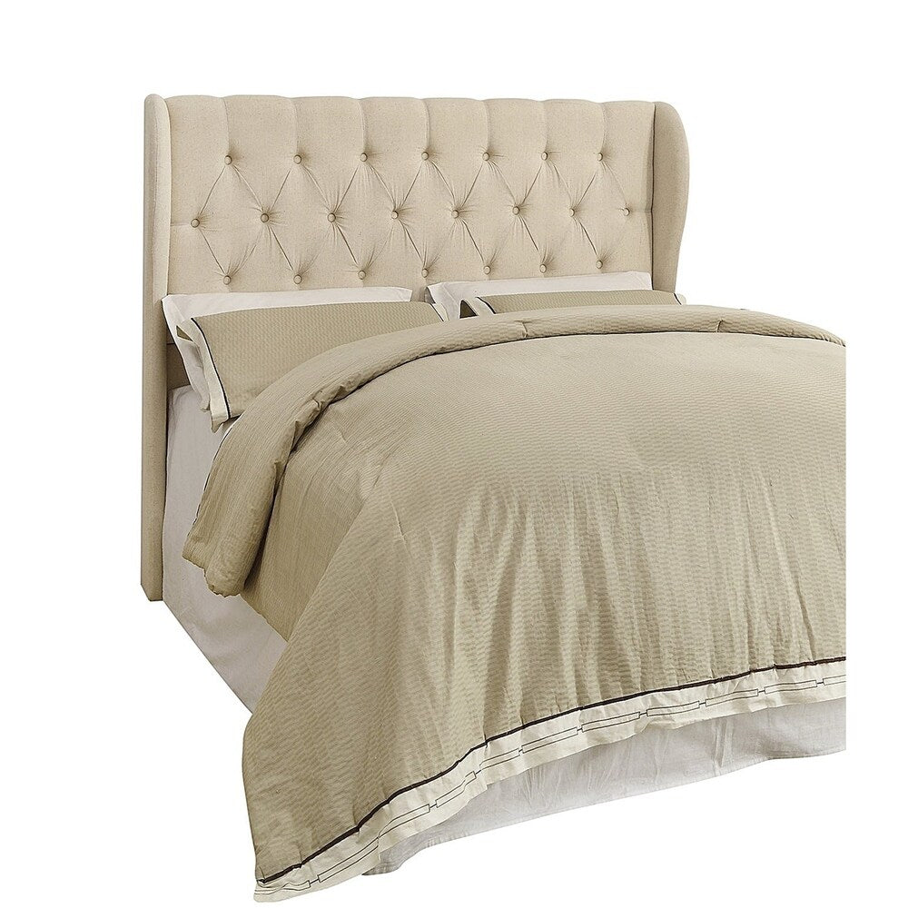 Tribeca King Size Wingback Button Tufted Beige Fabric Headboard