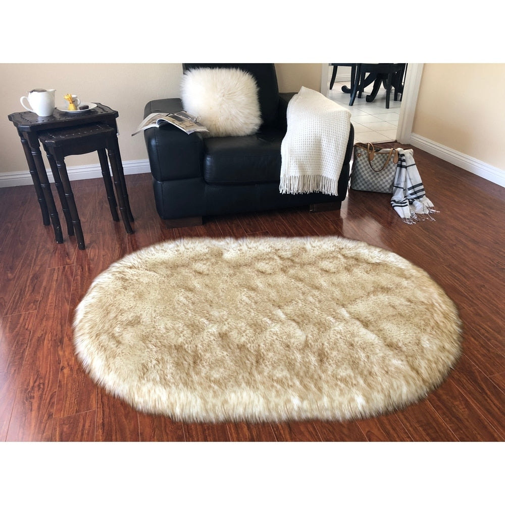 Spectrum Faux Sheepskin Oval Shape Shag Area Rug