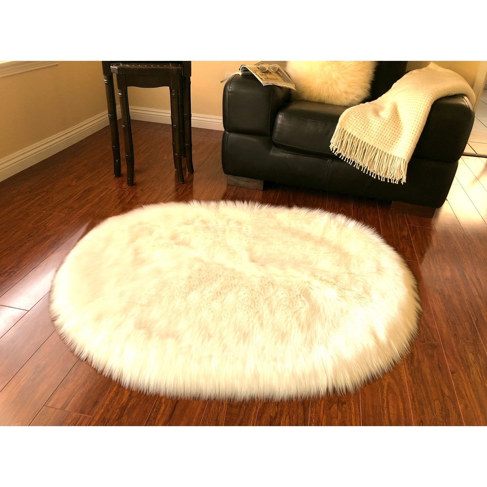 Spectrum Faux Sheepskin Oval Shape Shag Area Rug