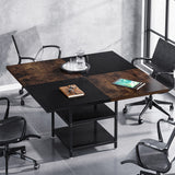 Tribesigns 47-Inch Square Conference Table, Rustic Brown and Black