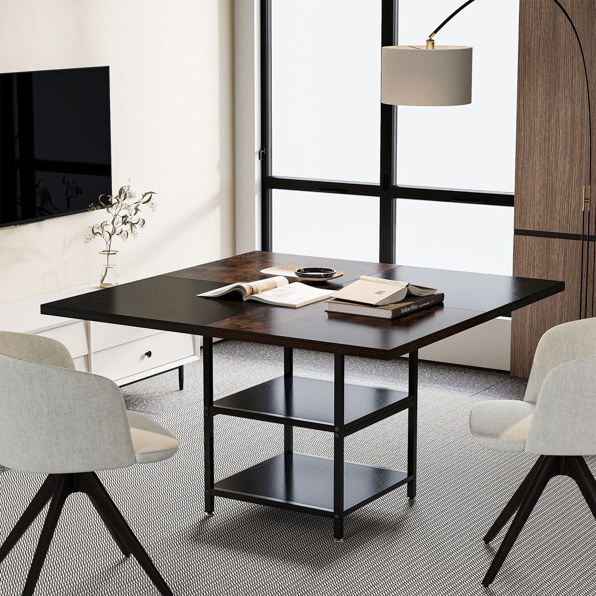 Tribesigns 47-Inch Square Conference Table, Rustic Brown and Black