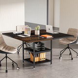 Tribesigns 47-Inch Square Conference Table, Rustic Brown and Black