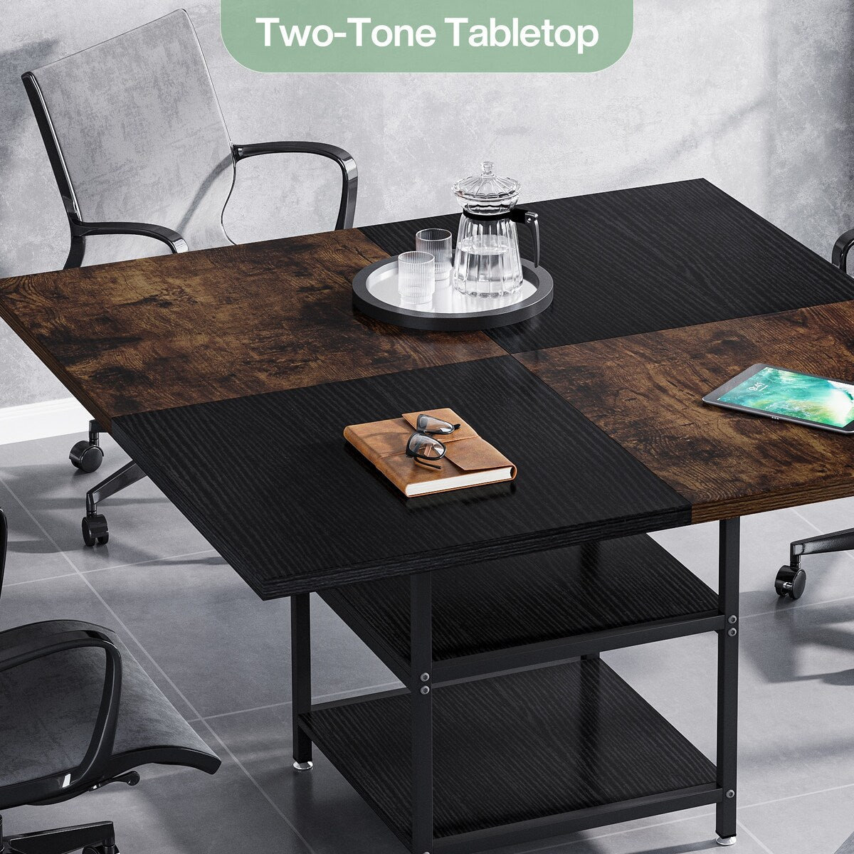 Tribesigns 47-Inch Square Conference Table, Rustic Brown and Black