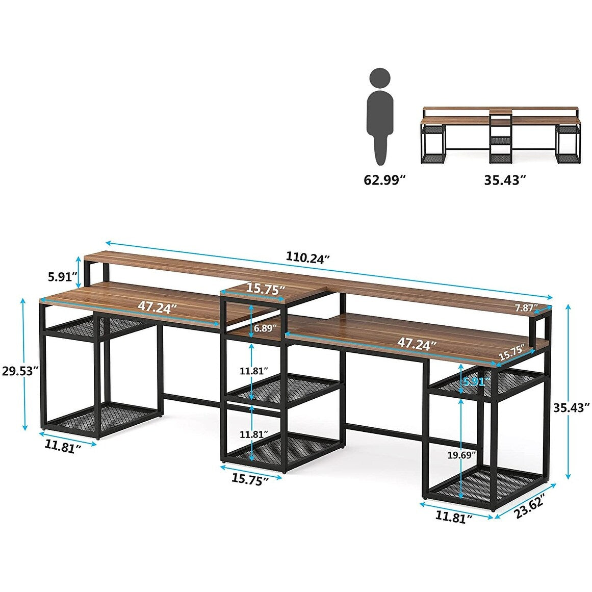 Tribesigns Two Person Desk with Monitor Stand, Long Double Computer Desk with Storage Shelves