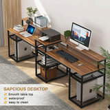 Tribesigns Two Person Desk with Monitor Stand, Long Double Computer Desk with Storage Shelves