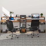 Tribesigns Two Person Desk with Monitor Stand, Long Double Computer Desk with Storage Shelves