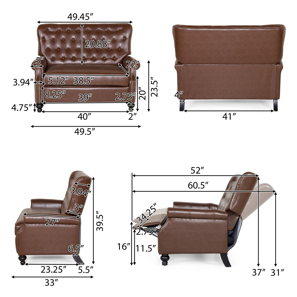 Trillium Faux Leather Oversized Recliner with Nailhead Trim by Christopher Knight Home
