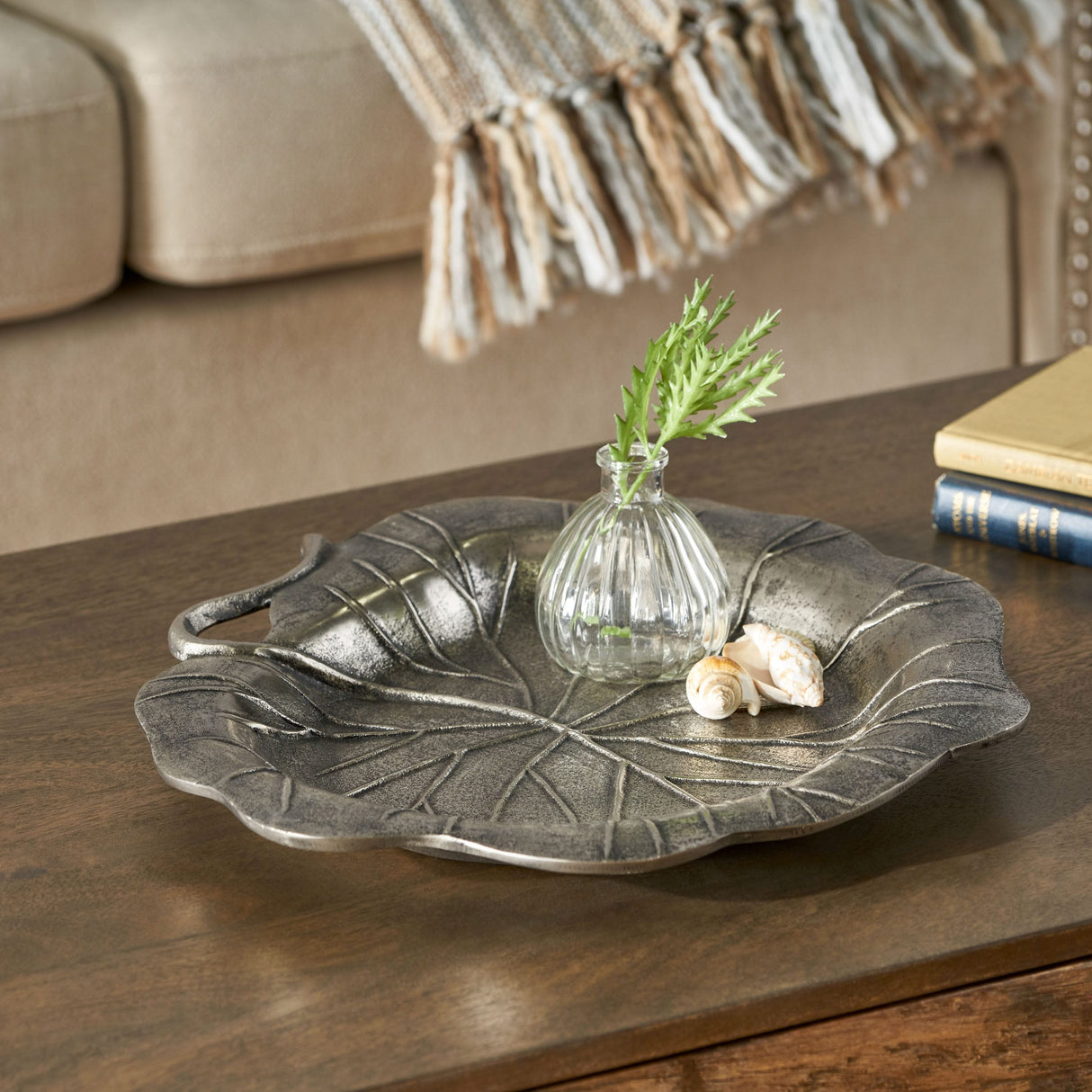 Trion Indoor Aluminum Handcrafted Leaf Dish by Christopher Knight Home