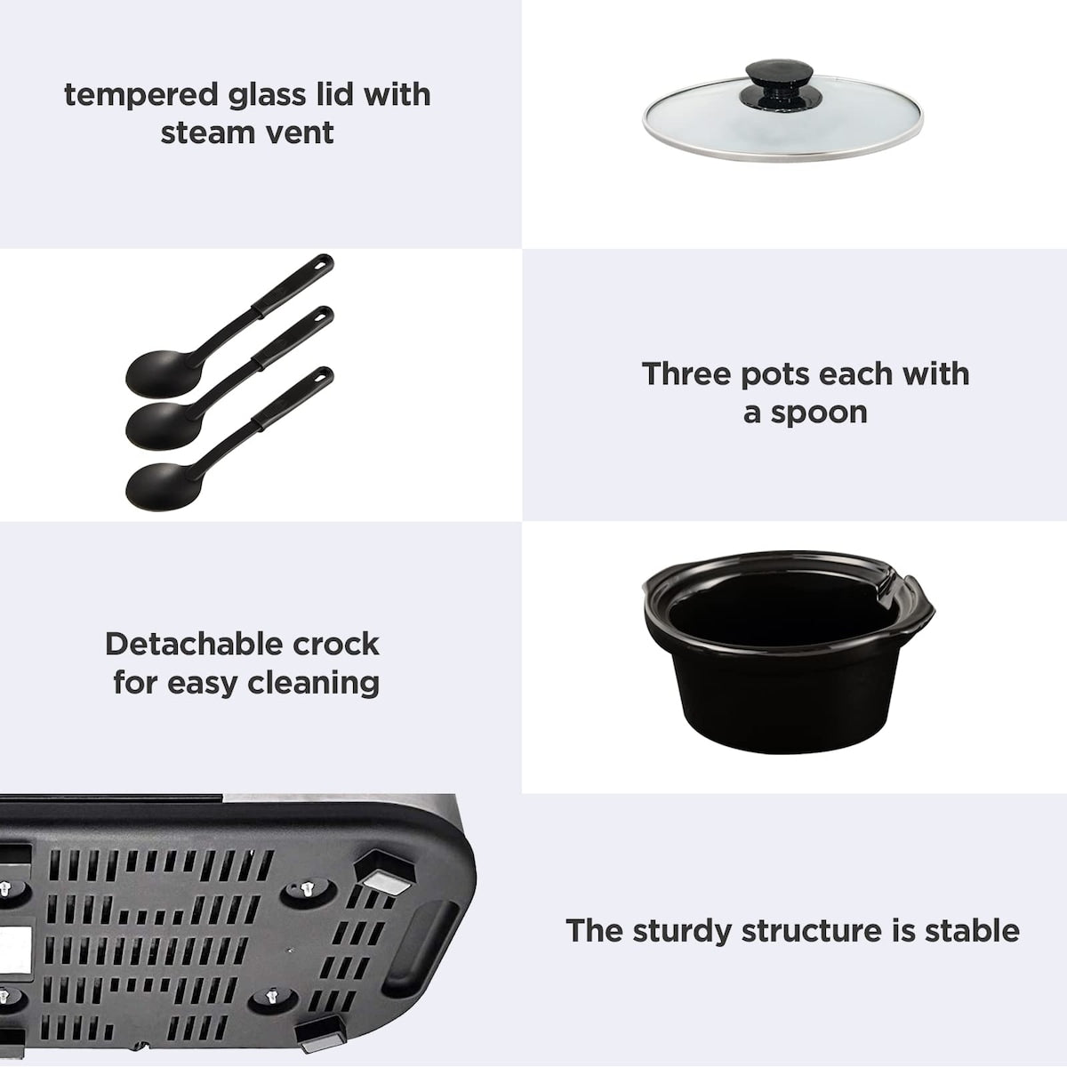 Triple Slow Cooker Buffet Server 3 Pot Food Warmer, 3-Section 1.5-Quart Slow Cooker Adjustable Temp Lid Rests Stainless Steel