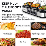 Triple Slow Cooker Buffet Server 3 Pot Food Warmer, 3-Section 1.5-Quart Slow Cooker Adjustable Temp Lid Rests Stainless Steel