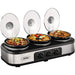 Triple Slow Cooker Buffet Server 3 Pot Food Warmer, 3-Section 1.5-Quart Slow Cooker Adjustable Temp Lid Rests Stainless Steel