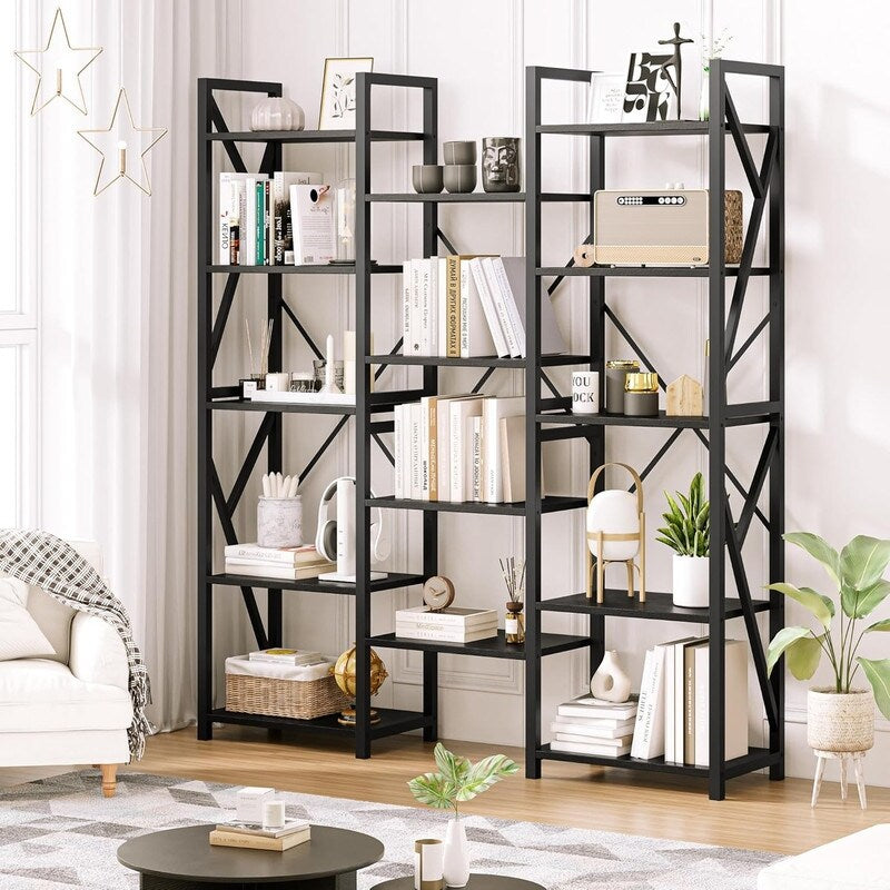 Triple Wide 5 Tier Book shelf,with Open Display Shelves