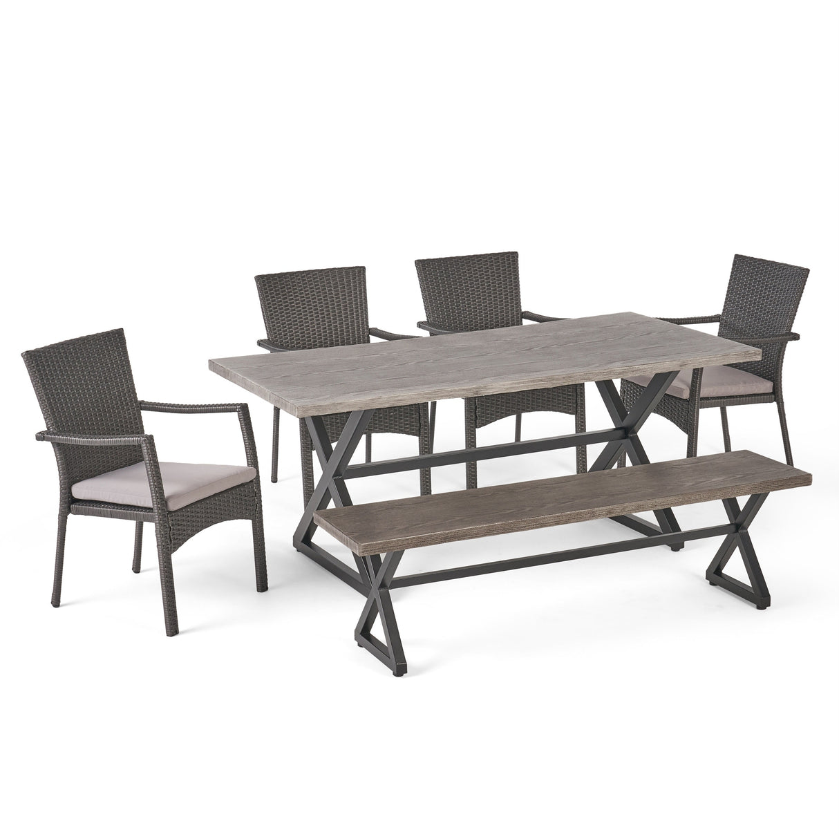 Tritan Outdoor 6-piece Rectangle Aluminum Wicker Dining Set with Cushions by Christopher Knight Home