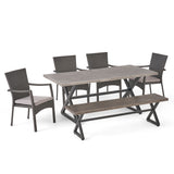 Tritan Outdoor 6-piece Rectangle Aluminum Wicker Dining Set with Cushions by Christopher Knight Home