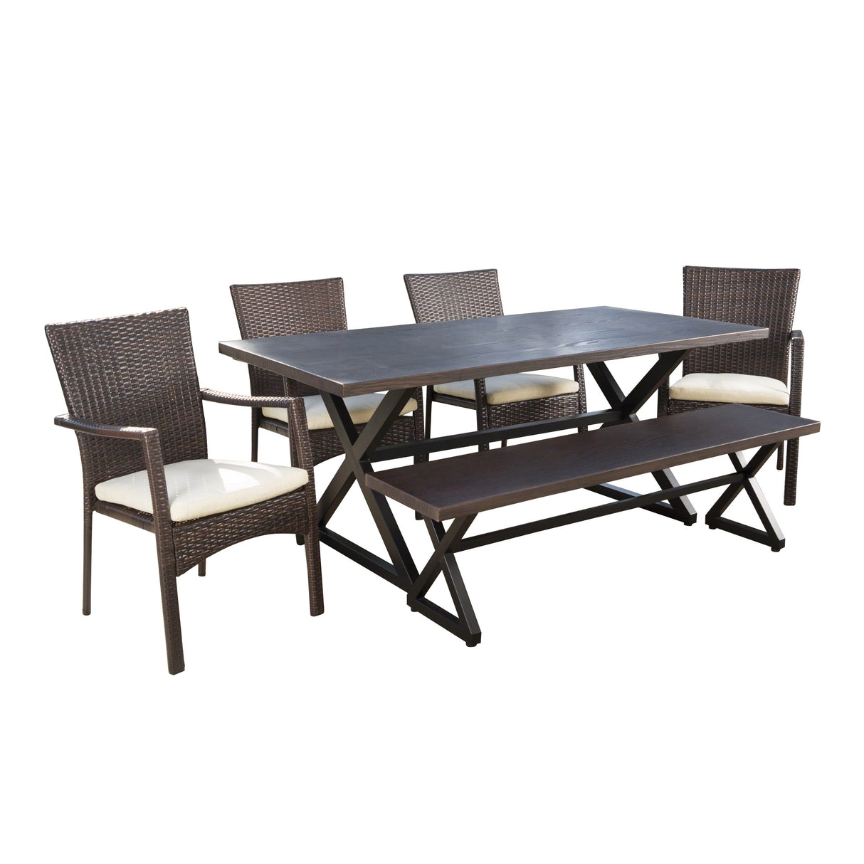 Tritan Outdoor 6-piece Rectangle Aluminum Wicker Dining Set with Cushions by Christopher Knight Home