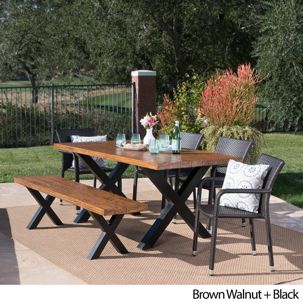 Triton Outdoor Rectangle Light-Weight Concrete Dining Set by Christopher Knight Home