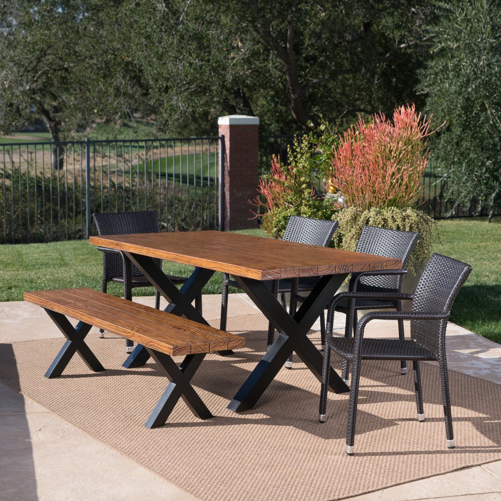 Triton Outdoor Rectangle Light-Weight Concrete Dining Set by Christopher Knight Home