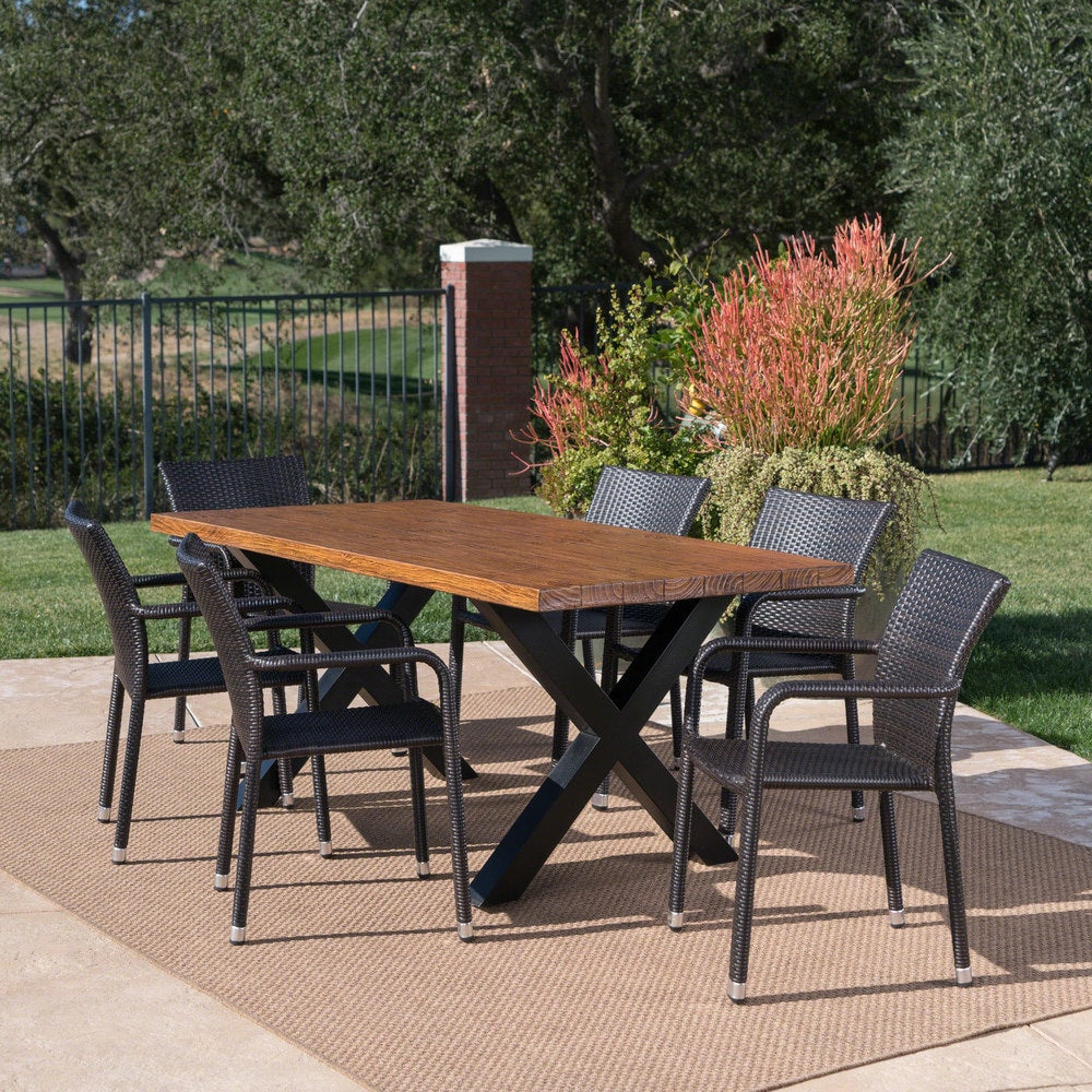 Triton Outdoor Rectangle Light-Weight Concrete Dining Set by Christopher Knight Home