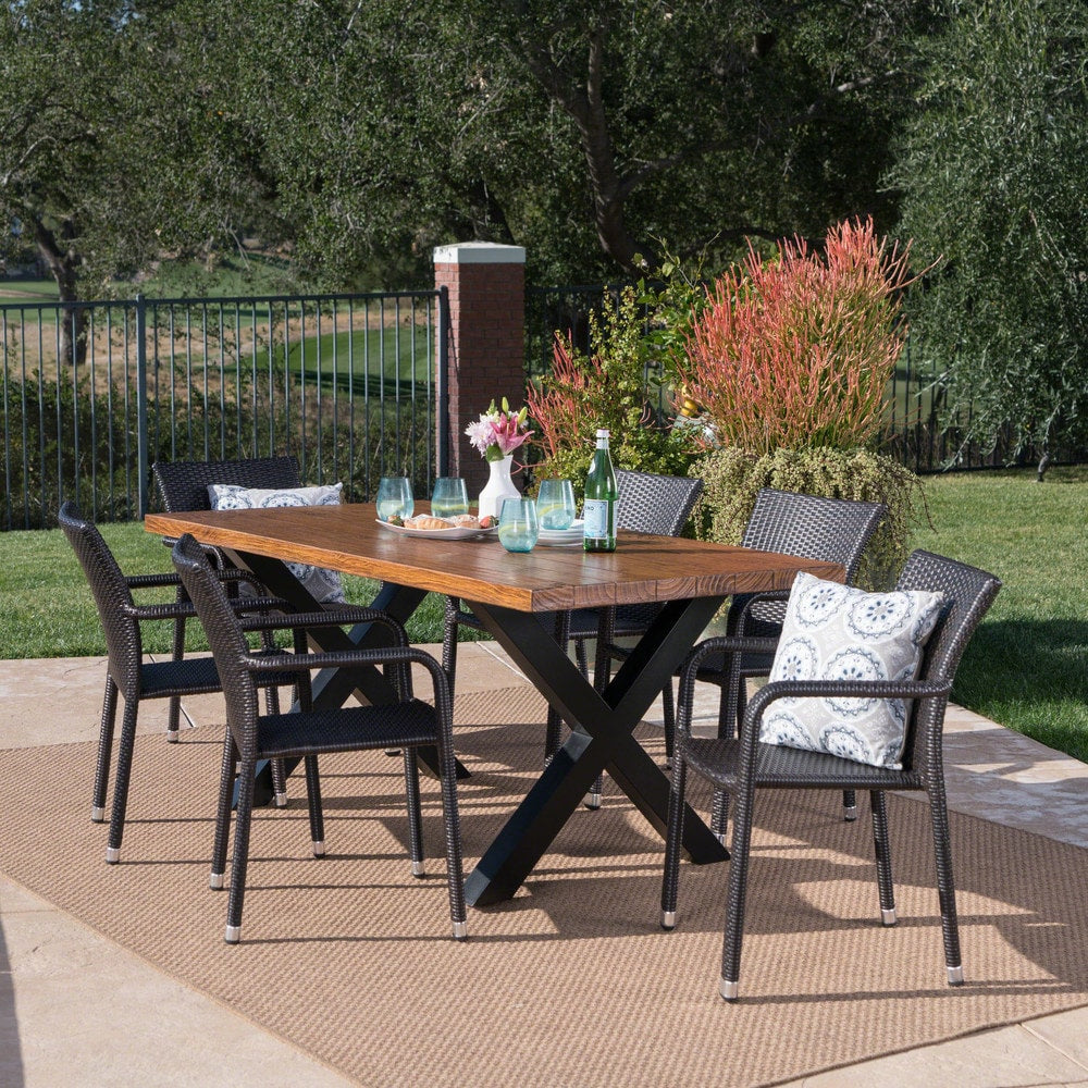 Triton Outdoor Rectangle Light-Weight Concrete Dining Set by Christopher Knight Home