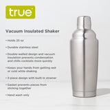 True Double Walled Cocktail Shaker with Strainer - Insulated Stainless Steel Drink Shaker for Camping or Outdoors 25oz Set of 1
