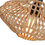True Fine Eclectic Natural Rattan and Bamboo Semi Flush Mount Ceiling Light with Black Hardware - 13 in. W