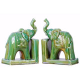Trumpeting Standing Elephant Bookend Set - Green