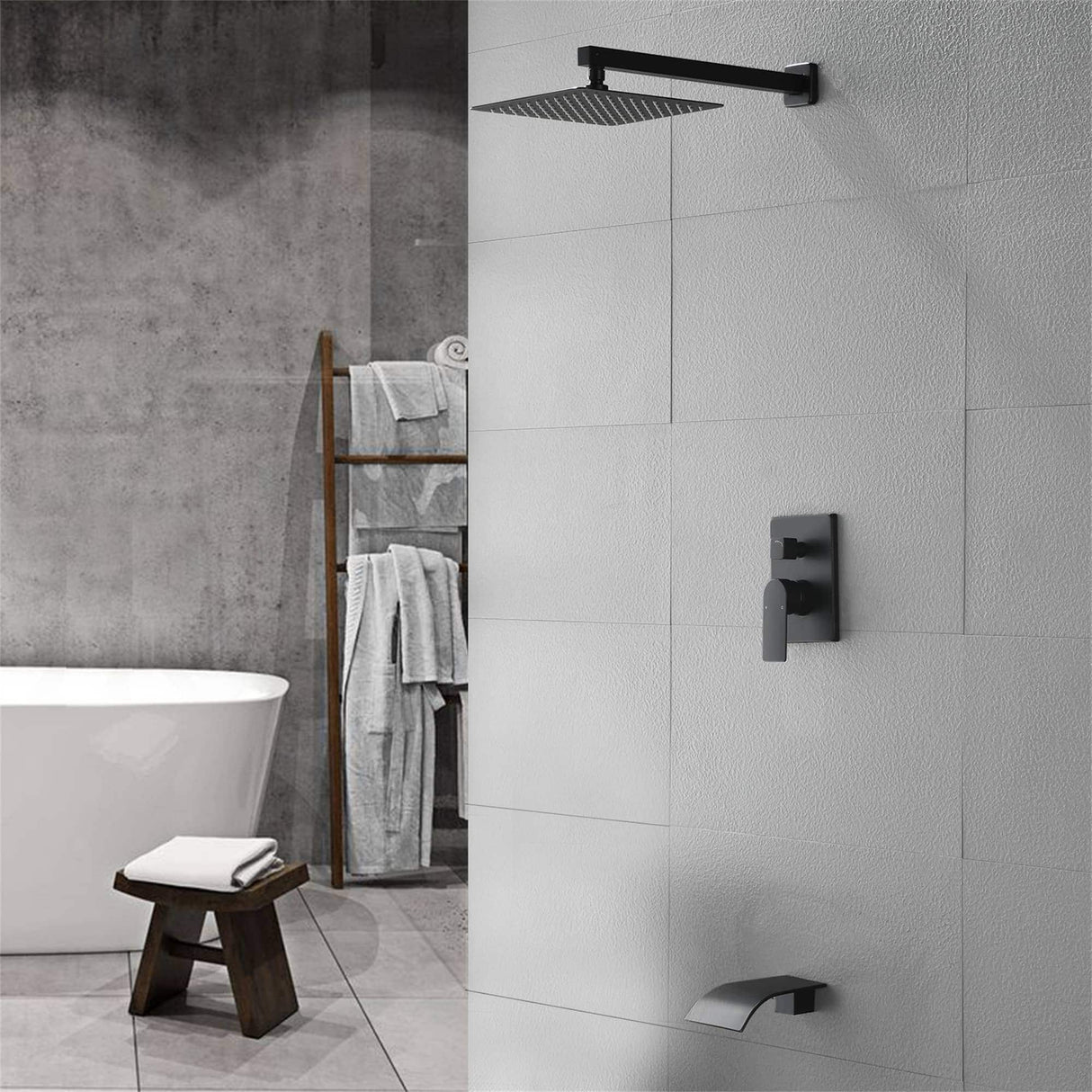 Tub Shower Faucet With Rough-in Valve Wall Mounted Shower System With Tub Spout Modern 10 Inch Rainfall Shower Head Kit Trim Set