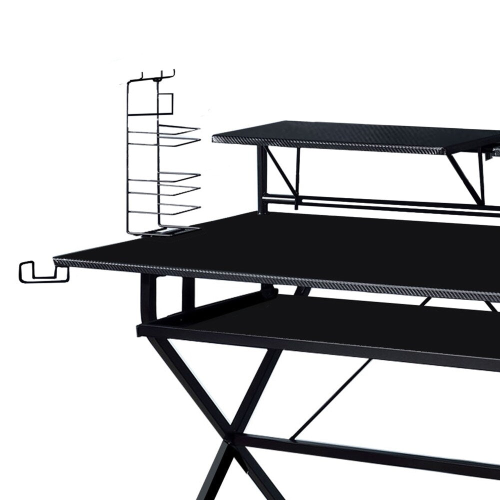 Tubular Metal Frame Computer Desk with 2 Shelves and Cup Holder, Black